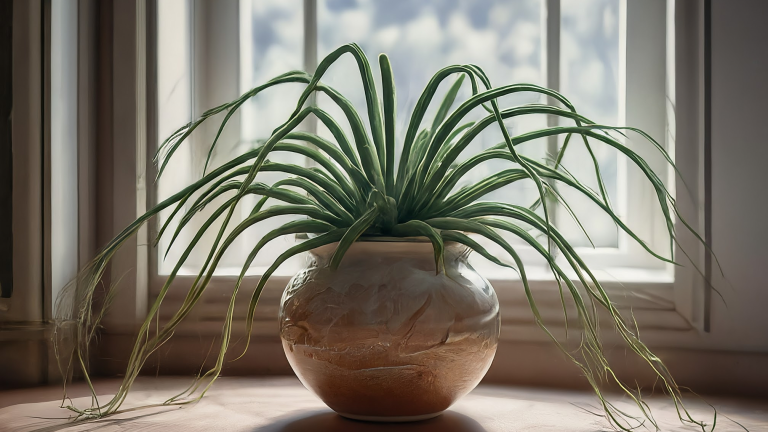 Rhipsalis tropical într-un vas ceramic elegant, cu tulpini delicate, într-o cameră luminoasă.